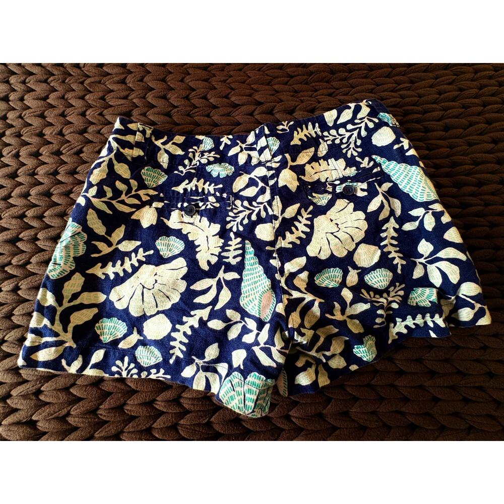 Vineyard Vines Navy Shell Print Linen Blend Shorts Women’s Size 4 Preppy - Picture 2 of 6